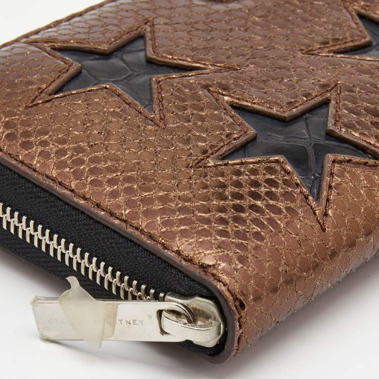 Pre Owned Stella McCartney Bronze/Black Faux Snakeskin and Croc Embossed Star Zip Around Wallet
