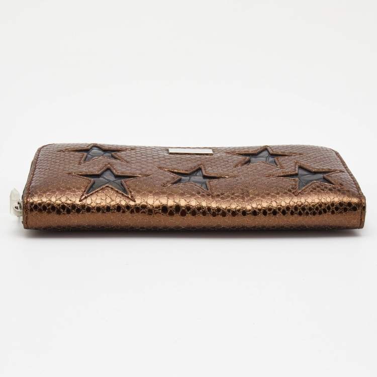 Pre Owned Stella McCartney Bronze/Black Faux Snakeskin and Croc Embossed Star Zip Around Wallet