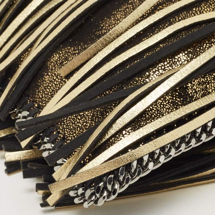 Pre Owned Stella McCartney Gold Faux Leather Mini Fringe Falabella Shoulder Bag