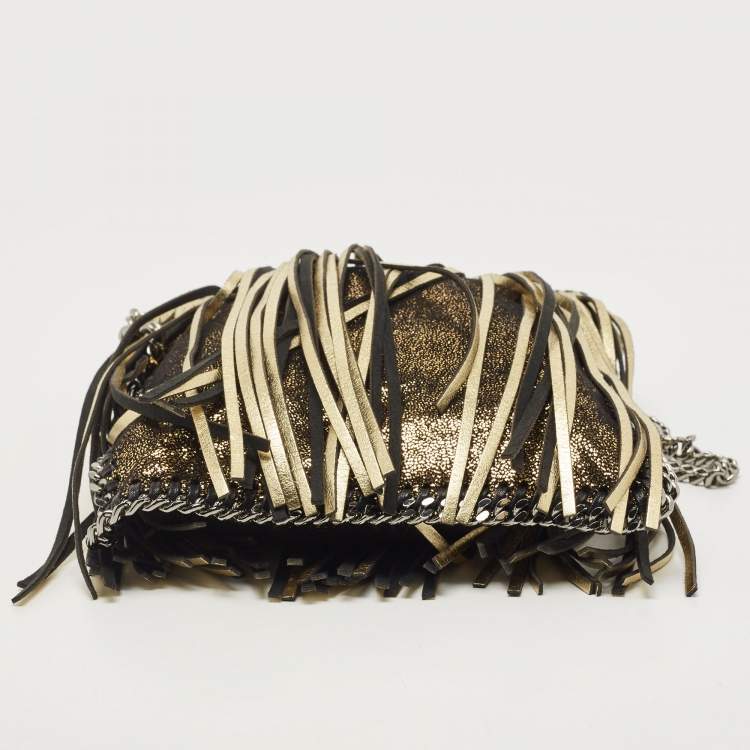 Pre Owned Stella McCartney Gold Faux Leather Mini Fringe Falabella Shoulder Bag