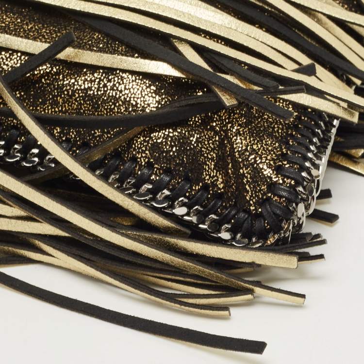 Pre Owned Stella McCartney Gold Faux Leather Mini Fringe Falabella Shoulder Bag