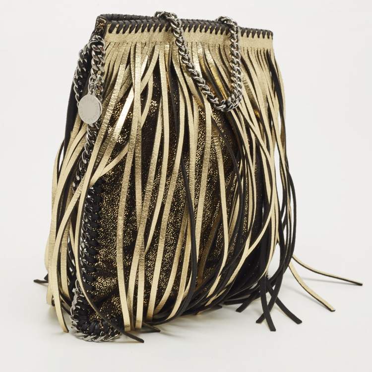 Pre Owned Stella McCartney Gold Faux Leather Mini Fringe Falabella Shoulder Bag