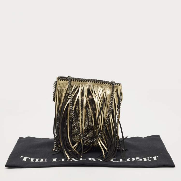 Pre Owned Stella McCartney Gold Faux Leather Mini Fringe Falabella Shoulder Bag