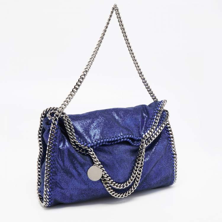 Pre Owned Stella McCartney Metallic Blue Faux Suede Falabella Fold-Over Tote