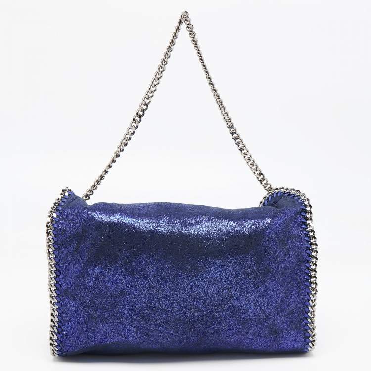 Pre Owned Stella McCartney Metallic Blue Faux Suede Falabella Fold-Over Tote