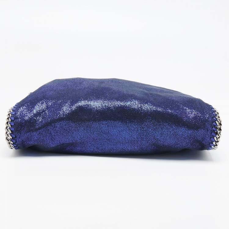 Pre Owned Stella McCartney Metallic Blue Faux Suede Falabella Fold-Over Tote