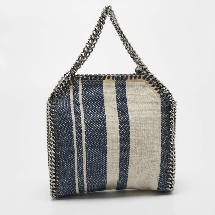 Pre Owned Stella McCartney Navy Blue Canvas Mini Striped Falabella Tote