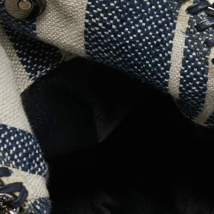 Pre Owned Stella McCartney Navy Blue Canvas Mini Striped Falabella Tote