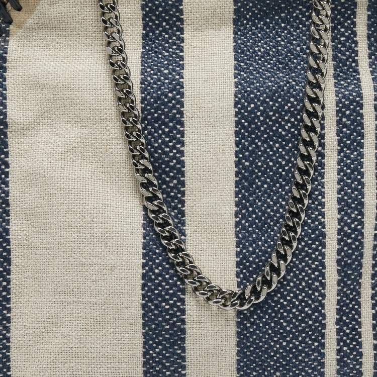 Pre Owned Stella McCartney Navy Blue Canvas Mini Striped Falabella Tote