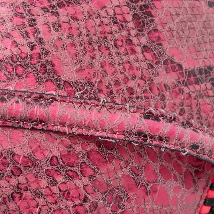 Pre Owned Stella McCartney Neon/Pink Faux Python Embossed Leather Falabella Flap Shoulder Bag