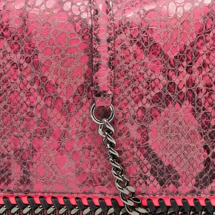 Pre Owned Stella McCartney Neon/Pink Faux Python Embossed Leather Falabella Flap Shoulder Bag