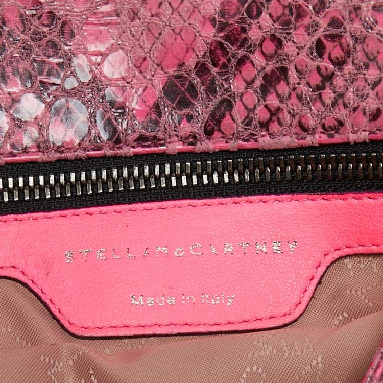 Pre Owned Stella McCartney Neon/Pink Faux Python Embossed Leather Falabella Flap Shoulder Bag