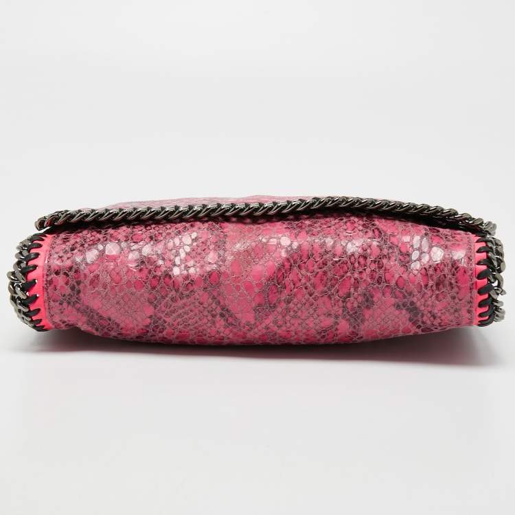 Pre Owned Stella McCartney Neon/Pink Faux Python Embossed Leather Falabella Flap Shoulder Bag