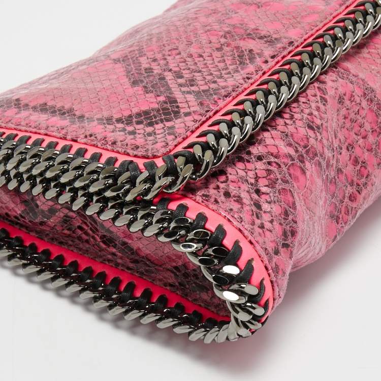 Pre Owned Stella McCartney Neon/Pink Faux Python Embossed Leather Falabella Flap Shoulder Bag