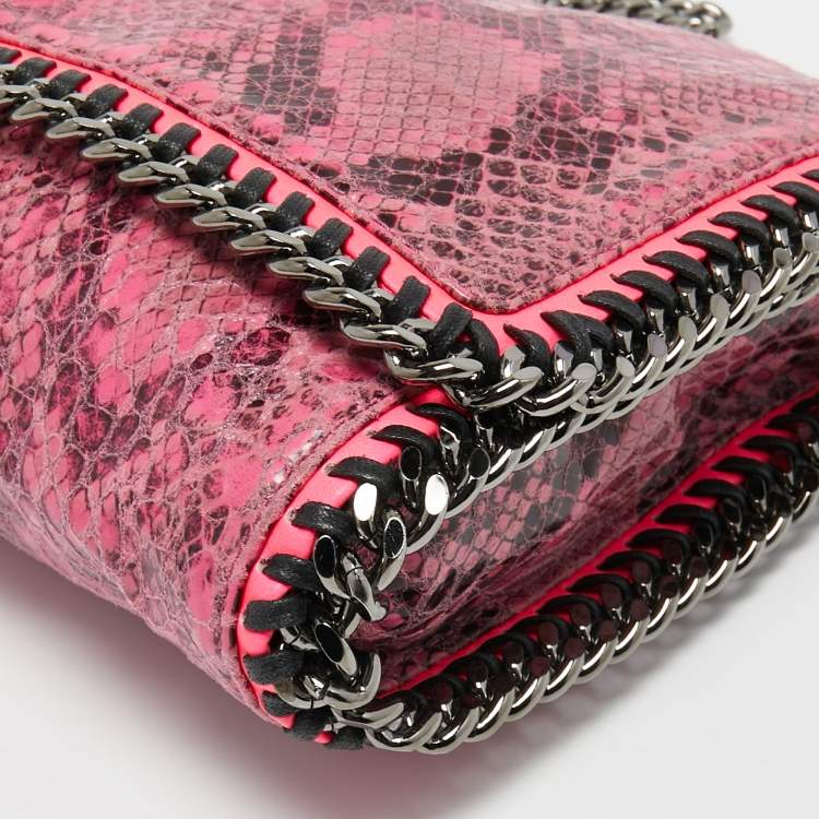 Pre Owned Stella McCartney Neon/Pink Faux Python Embossed Leather Falabella Flap Shoulder Bag