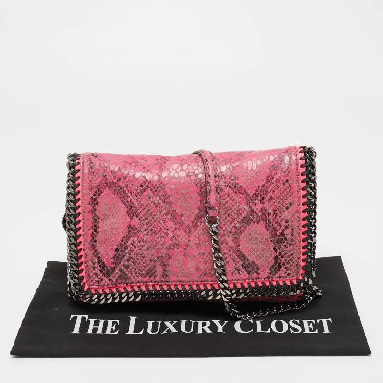 Pre Owned Stella McCartney Neon/Pink Faux Python Embossed Leather Falabella Flap Shoulder Bag