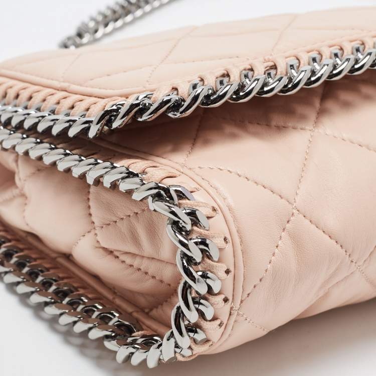 ممل�وكة مسبقًا Stella McCartney Pale Pink Quilted Faux Leather Falabella Shaggy Deer Flap Bag