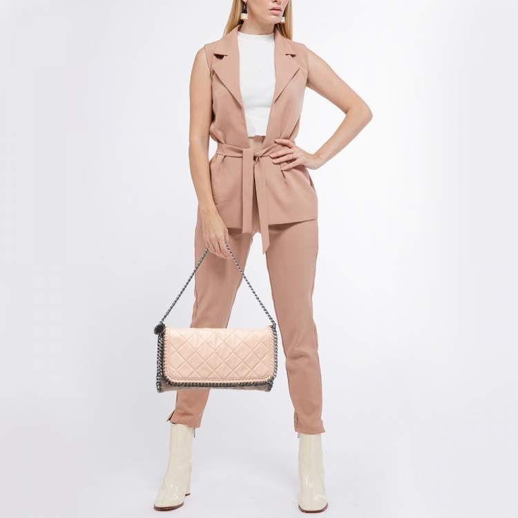 مملوكة مسبقًا Stella McCartney Pale Pink Quilted Faux Leather Falabella Shaggy Deer Flap Bag