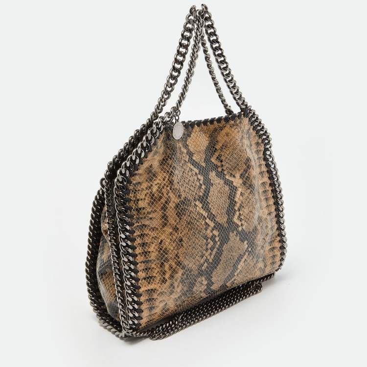 Pre Owned Stella McCartney Beige/Black Python Embossed Faux Leather Mini Falabella Tote
