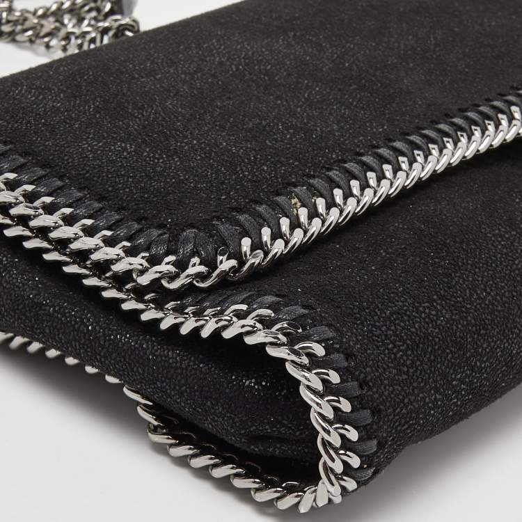 Pre Owned Stella McCartney Black Faux Suede Falabella Flap Shoulder Bag