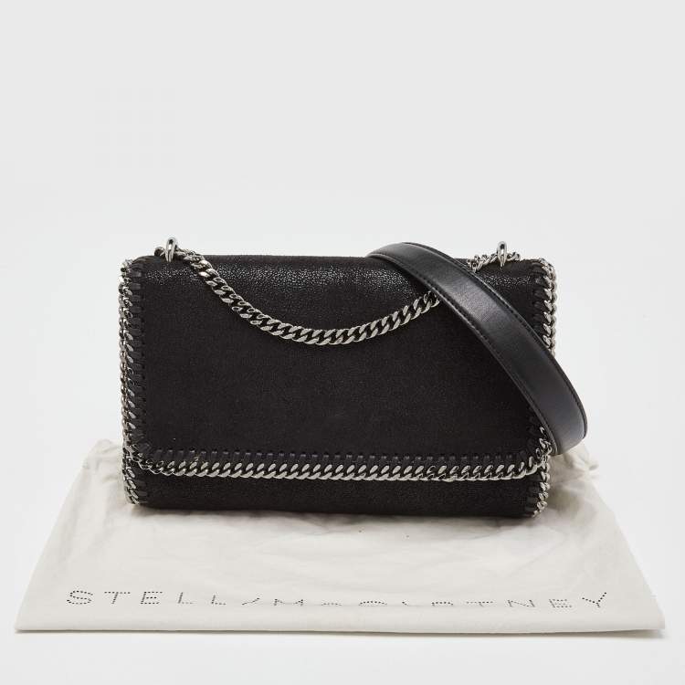 Pre Owned Stella McCartney Black Faux Suede Falabella Flap Shoulder Bag