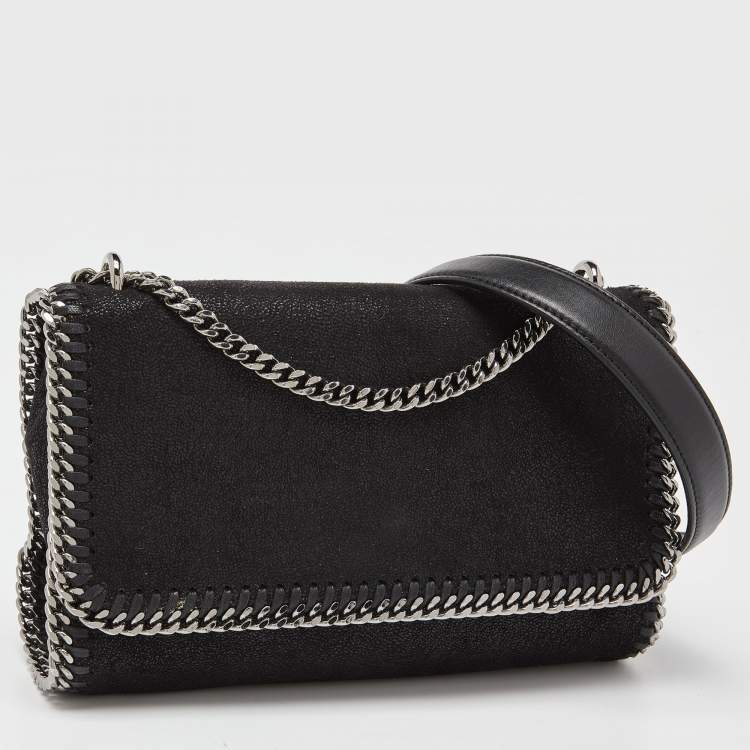 Pre Owned Stella McCartney Black Faux Suede Falabella Flap Shoulder Bag