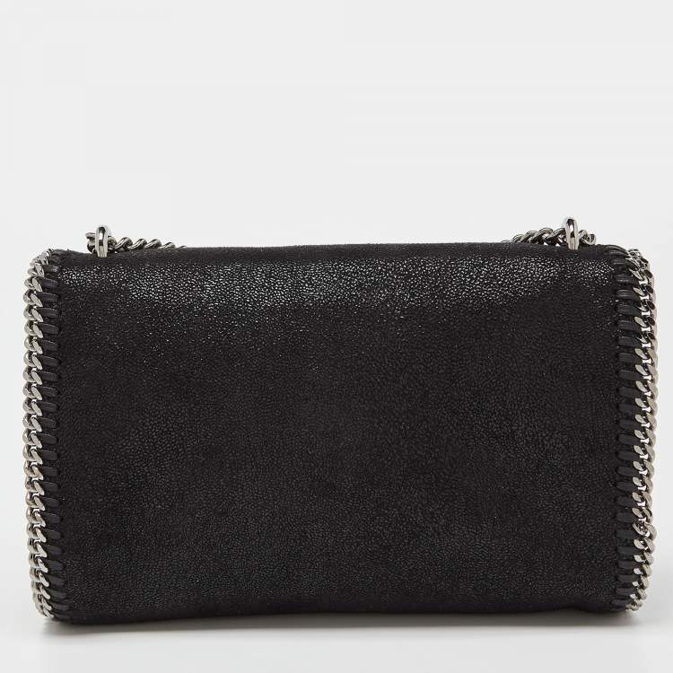 Pre Owned Stella McCartney Black Faux Suede Falabella Flap Shoulder Bag