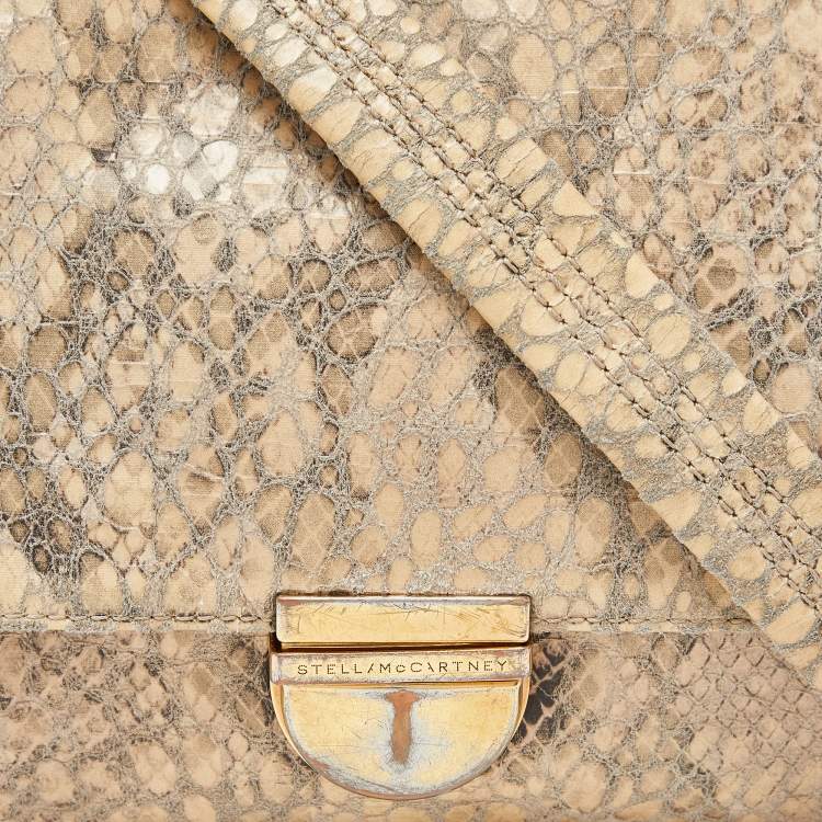 Pre Owned Stella McCartney Beige Python Embossed Leather Falabella Flap Shoulder Bag