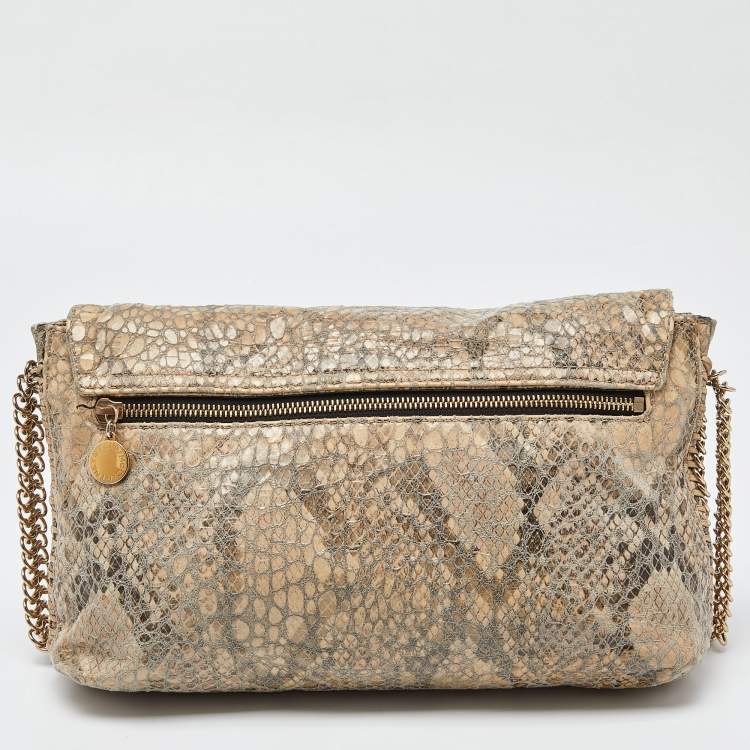 Pre Owned Stella McCartney Beige Python Embossed Leather Falabella Flap Shoulder Bag