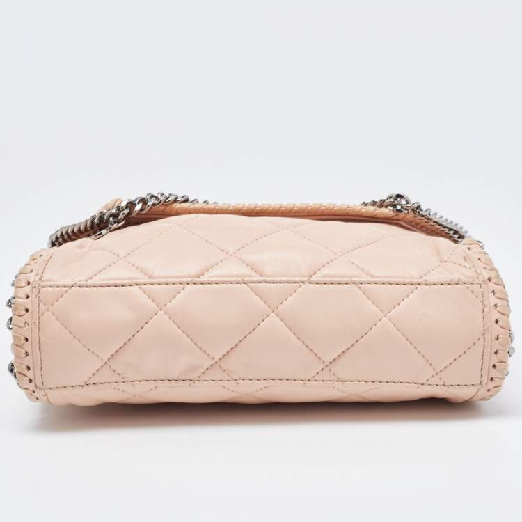 Pre Owned Stella McCartney Pink Quilted Faux Suede Falabella Flap Shoulder Bag