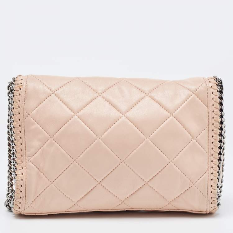 Pre Owned Stella McCartney Pink Quilted Faux Suede Falabella Flap Shoulder Bag