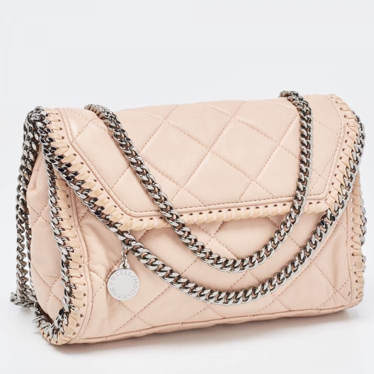 Pre Owned Stella McCartney Pink Quilted Faux Suede Falabella Flap Shoulder Bag