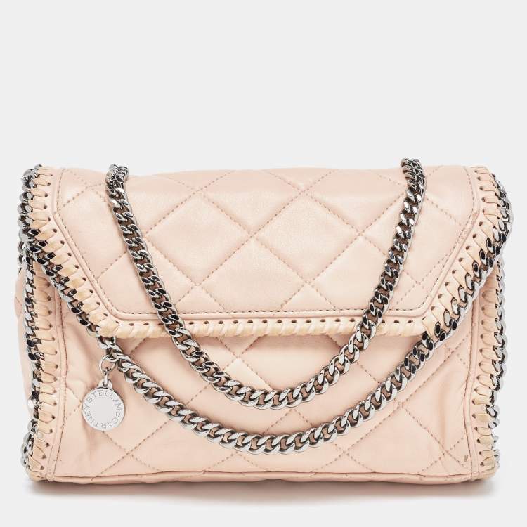 Pre Owned Stella McCartney Pink Quilted Faux Suede Falabella Flap Shoulder Bag