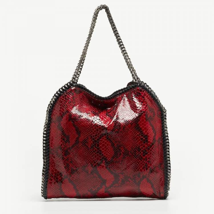 مملوكة مسبقًا Stella McCartney Red Python Print Coated Fabric Falabella Fold Over Tote