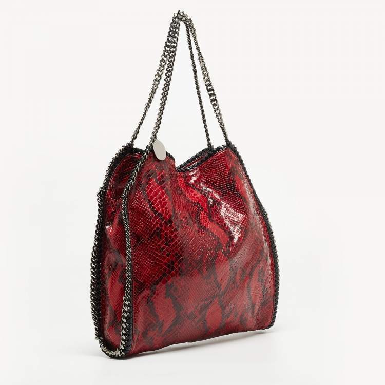 مملوكة مسبقًا Stella McCartney Red Python Print Coated Fabric Falabella Fold Over Tote