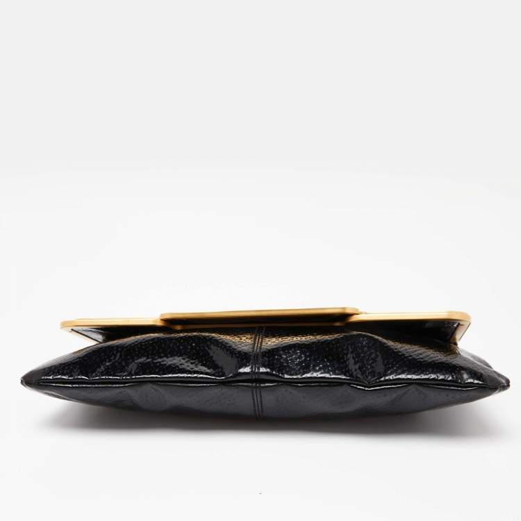 Pre Owned Stella McCartney Black Faux Patent Leather Metal Frame Clutch