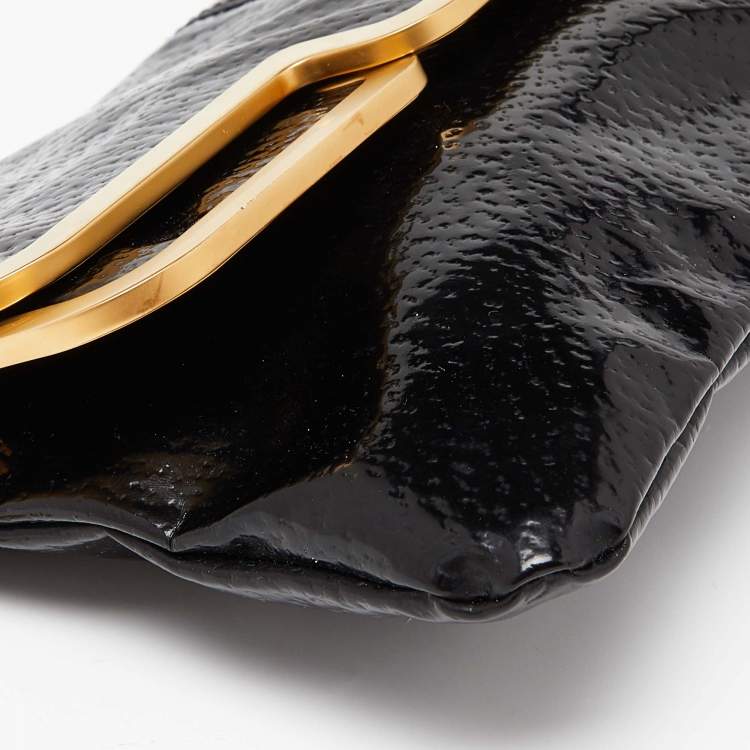 Pre Owned Stella McCartney Black Faux Patent Leather Metal Frame Clutch