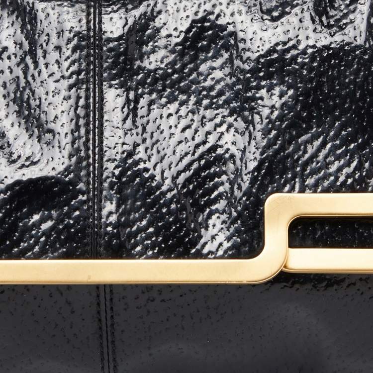 Pre Owned Stella McCartney Black Faux Patent Leather Metal Frame Clutch
