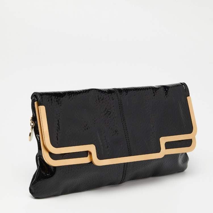 Pre Owned Stella McCartney Black Faux Patent Leather Metal Frame Clutch