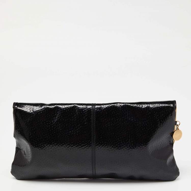 Pre Owned Stella McCartney Black Faux Patent Leather Metal Frame Clutch