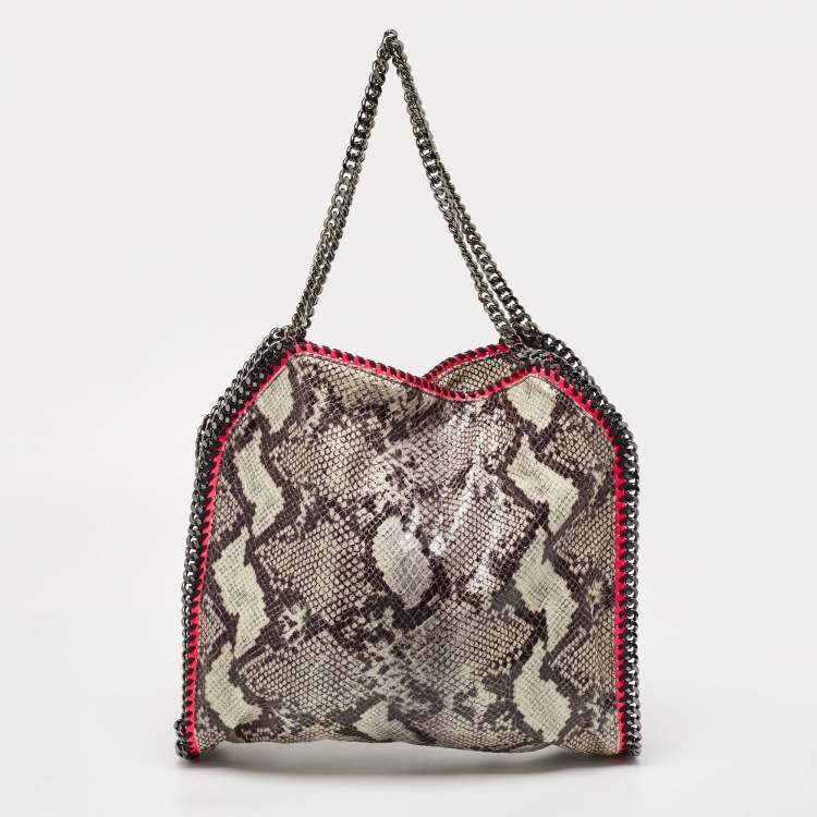 Pre Owned Stella McCartney Beige/Pink Faux Python Embossed Leather and Faux Patent Falabella Tote 