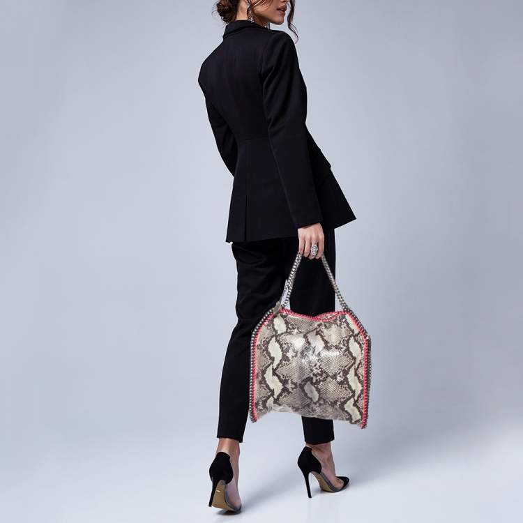 Pre Owned Stella McCartney Beige/Pink Faux Python Embossed Leather and Faux Patent Falabella Tote 