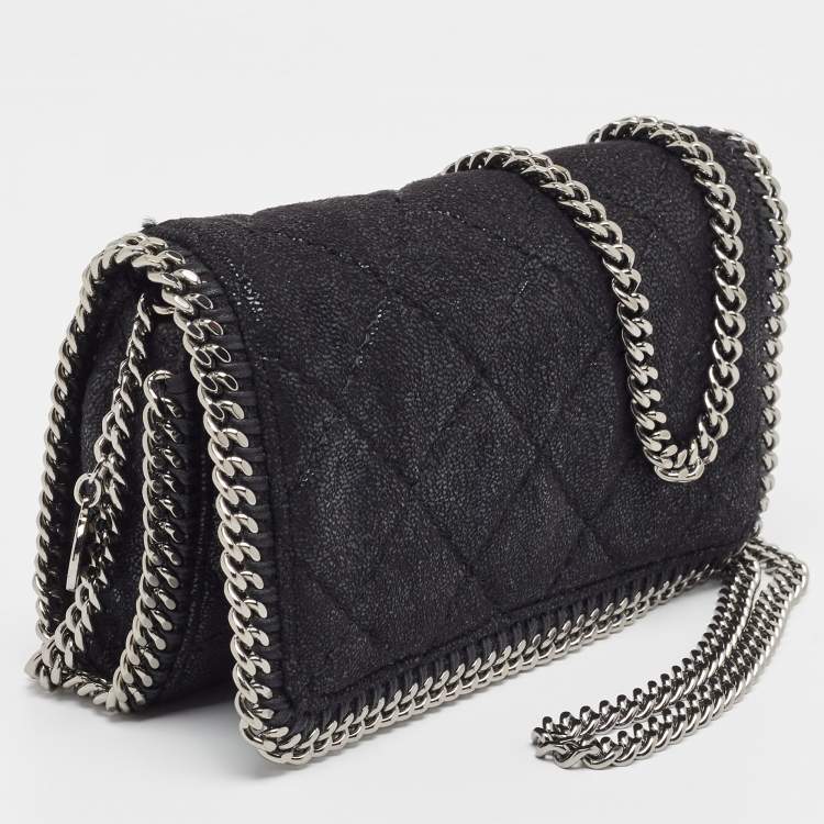Pre Owned Stella McCartney Black Faux Suede Falabella Chain Clutch