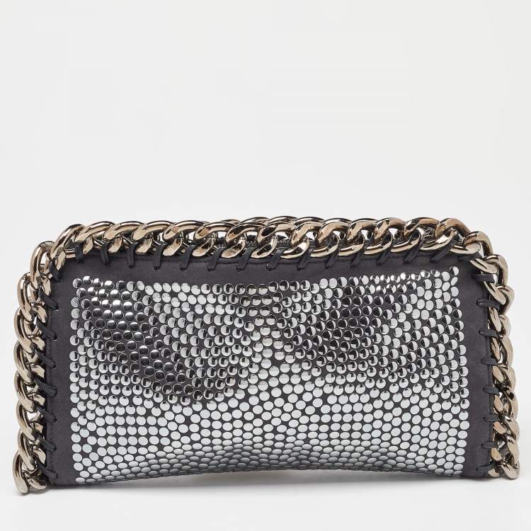 Pre Owned Stella McCartney Black Faux Leather Studded Embellished Foldover Clutch
