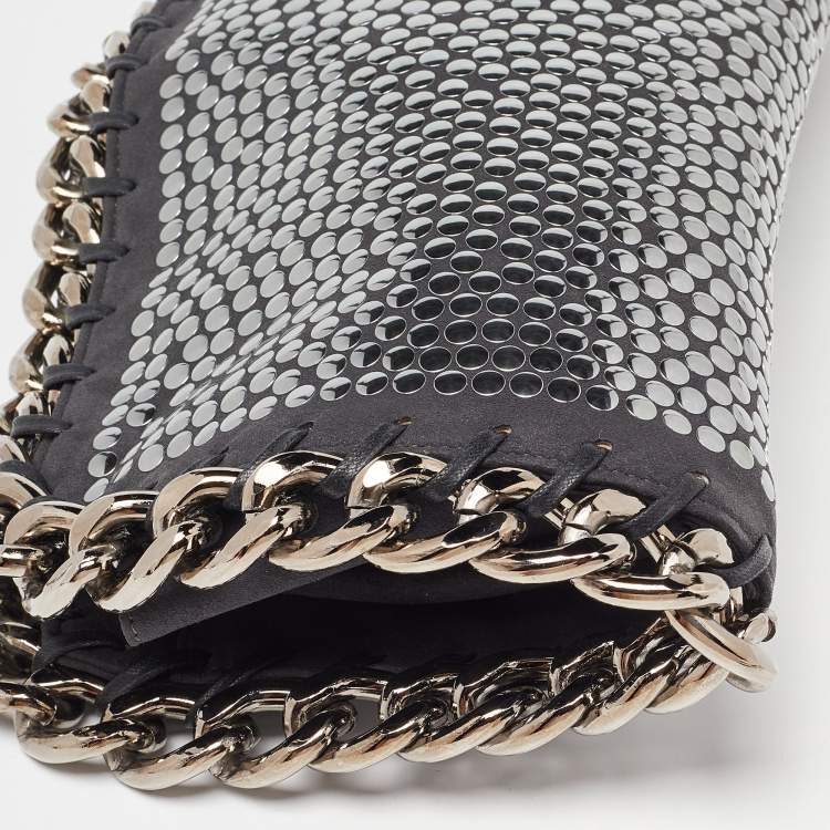 Pre Owned Stella McCartney Black Faux Leather Studded Embellished Foldover Clutch