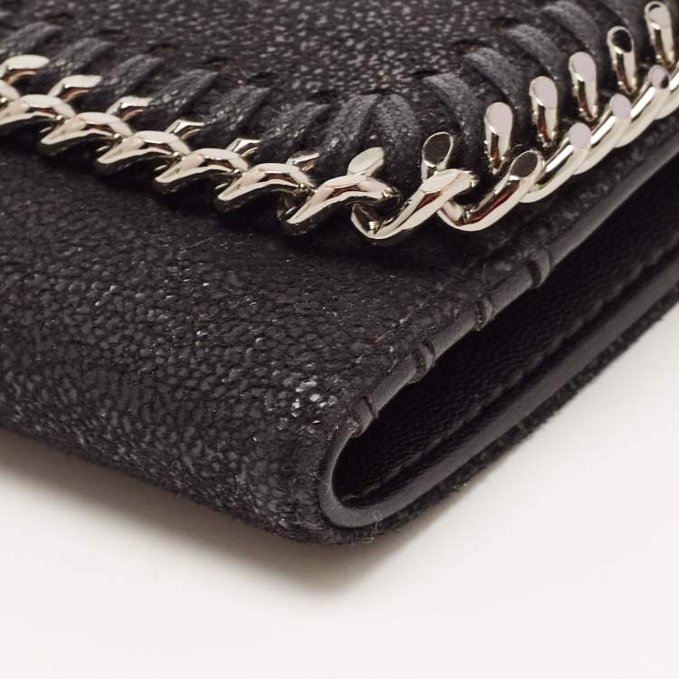 Pre Owned Stella McCartney Black Faux Leather Falabella Trifold Wallet