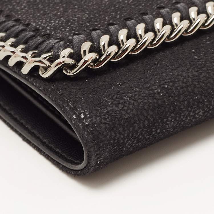 Pre Owned Stella McCartney Black Faux Leather Falabella Trifold Wallet