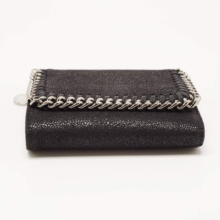 Pre Owned Stella McCartney Black Faux Leather Falabella Trifold Wallet