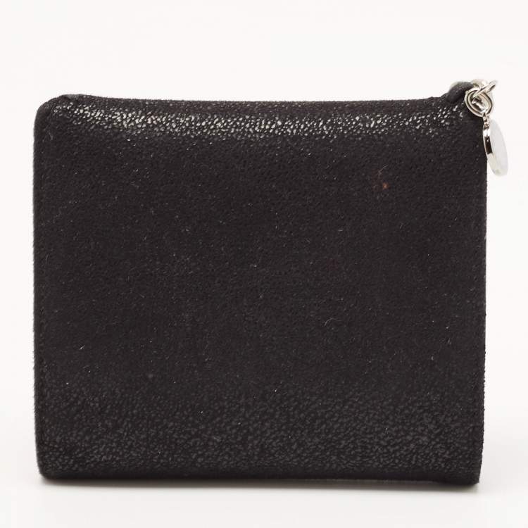 Pre Owned Stella McCartney Black Faux Leather Falabella Trifold Wallet