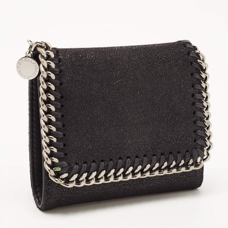 Pre Owned Stella McCartney Black Faux Leather Falabella Trifold Wallet